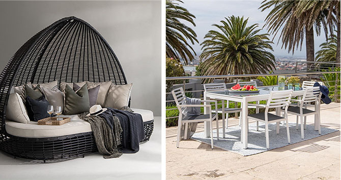 patio daybed and patio dining set